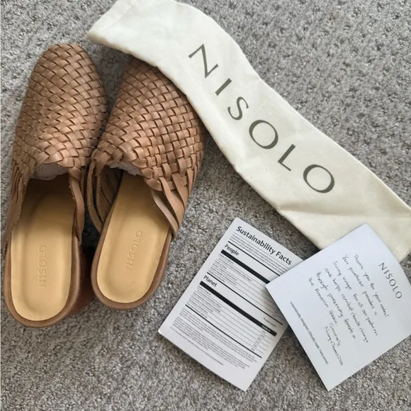 Nisolo | All-Day Woven Heeled Mule in Almond NEW NIB size 9 Anthrolologie style