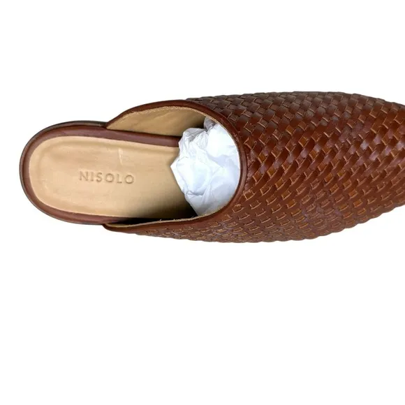 Nisolo Women Ama Woven Mules Shoes Woven Brandy Leather Slip On Pointed Toe 8.5