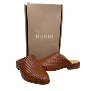 Nisolo Women Ama Woven Mules Shoes Woven Brandy Leather Slip On Pointed Toe 8.5