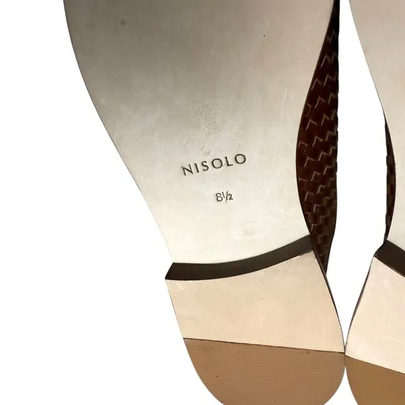 Nisolo Women Ama Woven Mules Shoes Woven Brandy Leather Slip On Pointed Toe 8.5