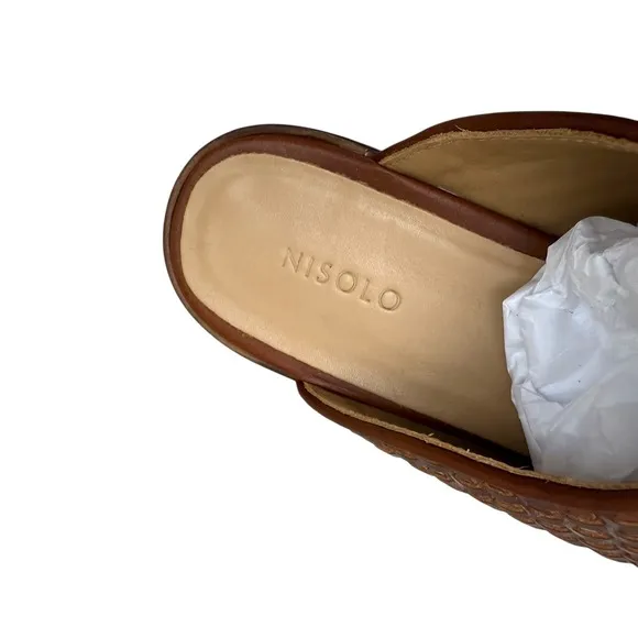 Nisolo Women Ama Woven Mules Shoes Woven Brandy Leather Slip On Pointed Toe 8.5