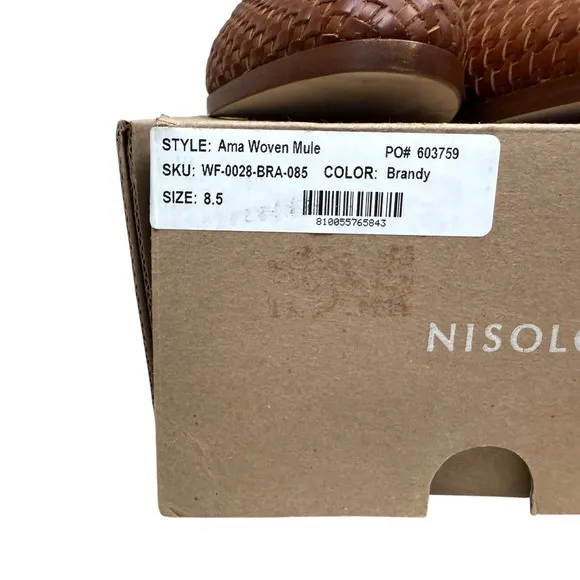 Nisolo Women Ama Woven Mules Shoes Woven Brandy Leather Slip On Pointed Toe 8.5