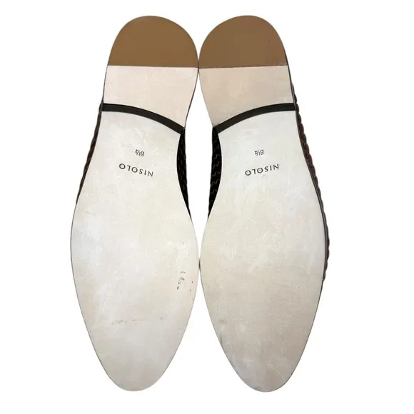 Nisolo Women Ama Woven Mules Shoes Woven Brandy Leather Slip On Pointed Toe 8.5