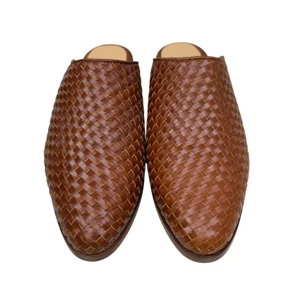 Nisolo Women Ama Woven Mules Shoes Woven Brandy Leather Slip On Pointed Toe 8.5