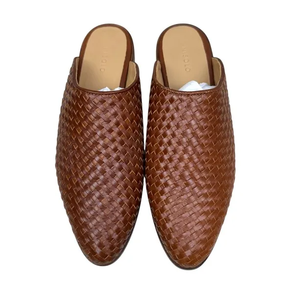 Nisolo Women Ama Woven Mules Shoes Woven Brandy Leather Slip On Pointed Toe 8.5