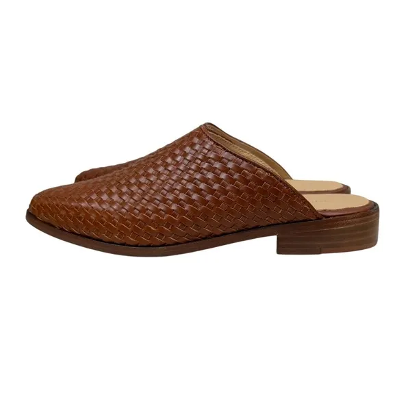 Nisolo Women Ama Woven Mules Shoes Woven Brandy Leather Slip On Pointed Toe 8.5