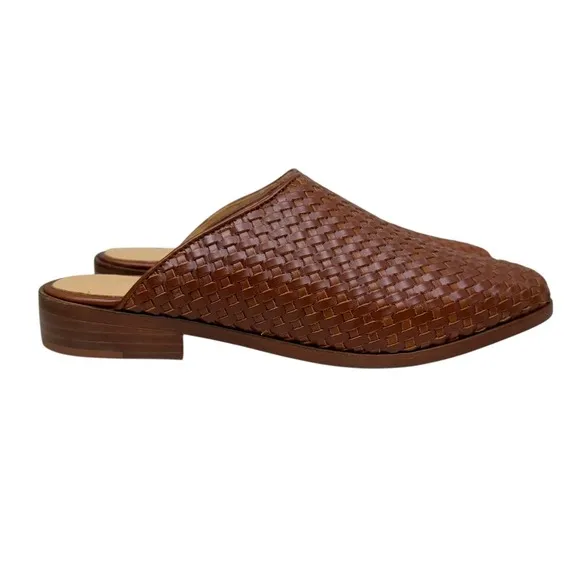 Nisolo Women Ama Woven Mules Shoes Woven Brandy Leather Slip On Pointed Toe 8.5