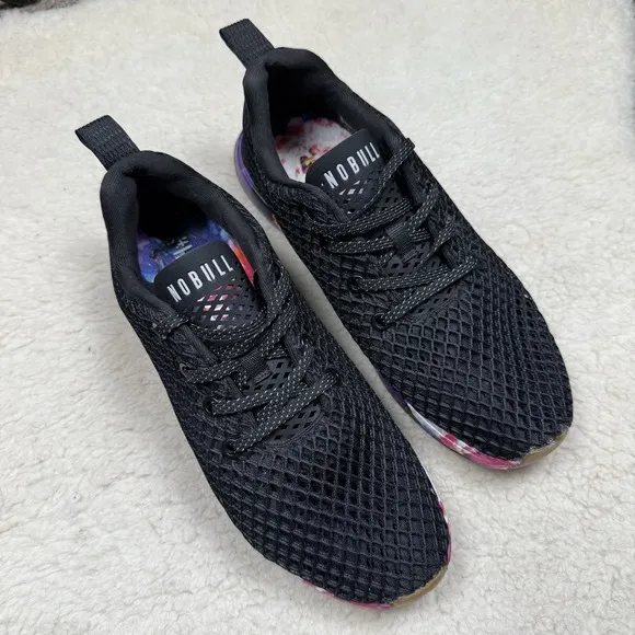 NOBULL Black Floral Sneakers Low Top Mesh Training Gym Shoes Men's 7 Women's 8.5