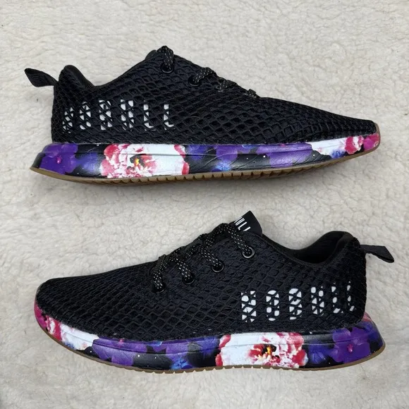 NOBULL Black Floral Sneakers Low Top Mesh Training Gym Shoes Men's 7 Women's 8.5