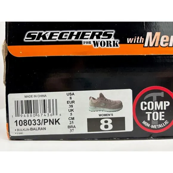 NWB SKECHERS For Work Memory Foam NM Comp Toe Sneakers Shoes Pink 8 Balran
