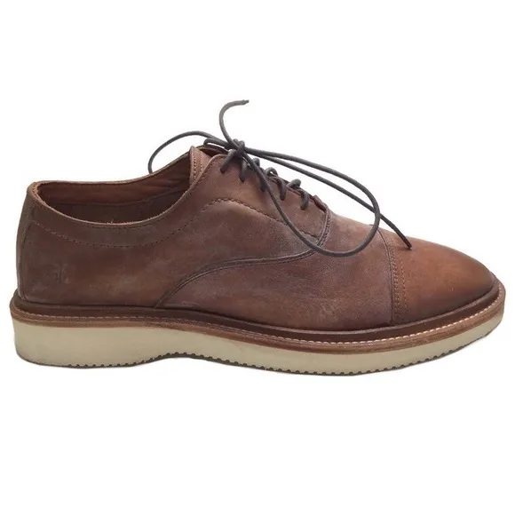 NWOB Frye Paul Light Bal Oxford Distressed Tan Leather Lace-Up Shoes Size 8