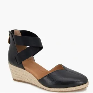 NWOB Gentle Souls by Kenneth Cole Orya Espadrille Wedge Sandal Black Leather 8