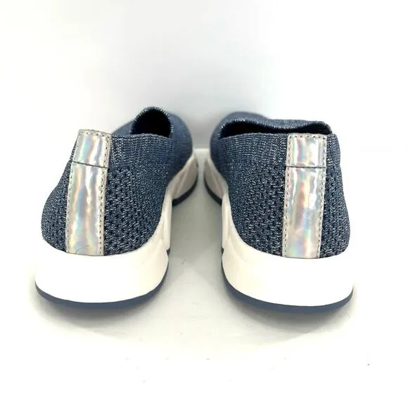NWOT Johnson &amp; Murphy Abby women’s knit slip on blue metallic loafers shoes.