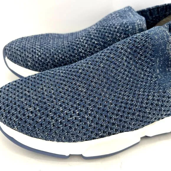 NWOT Johnson &amp; Murphy Abby women’s knit slip on blue metallic loafers shoes.