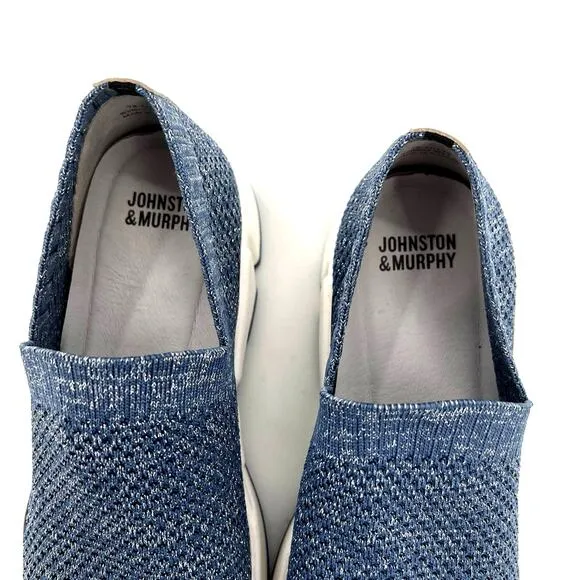 NWOT Johnson &amp; Murphy Abby women’s knit slip on blue metallic loafers shoes.
