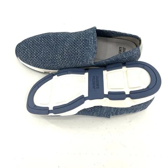 NWOT Johnson &amp; Murphy Abby women’s knit slip on blue metallic loafers shoes.