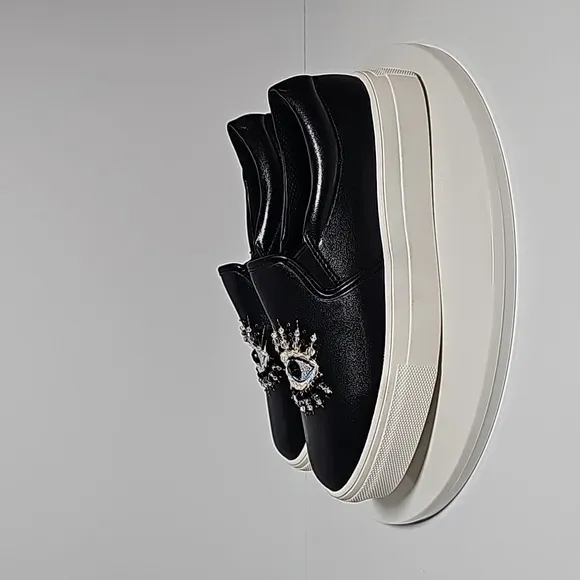 NWOT Kurt Geiger Mini Leah Eye Loafer Shoes Sneaker Slip-On Leather Black 5 37