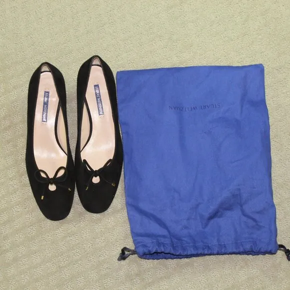 NWOT Stuart Weitzman Women's Size 9W Black Suede 2&quot; Pumps with Dust Bag