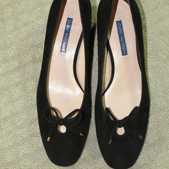 NWOT Stuart Weitzman Women's Size 9W Black Suede 2&quot; Pumps with Dust Bag