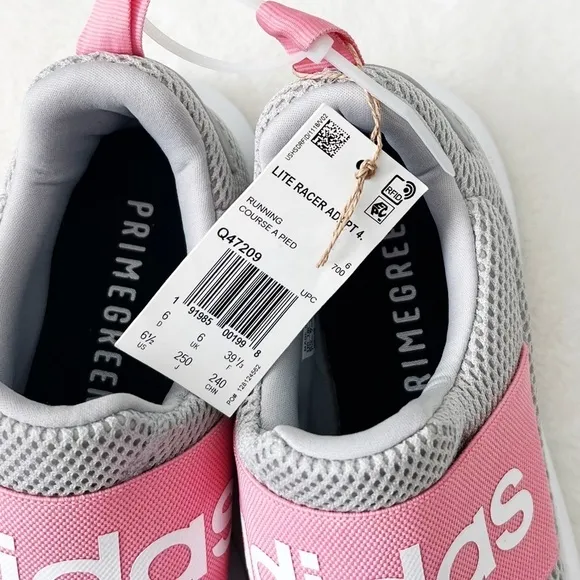 NWT Adidas Girls Lite Racer Adapt 4.0 Running Shoes in Grey/Pink