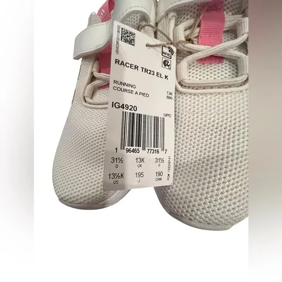 NWT Adidas Girls Racer TR23 Running Shoes in OffWhite/Bliss Pink size 13.5 youth
