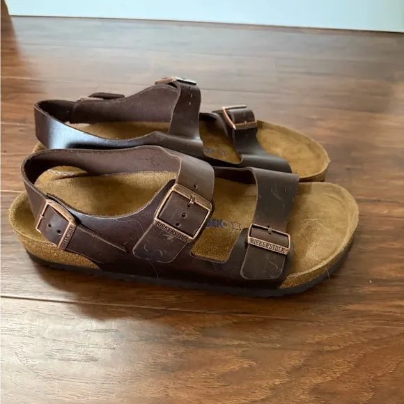 NWT Birkenstock Milano Men’s Leather Sandals - Brown-Euro Size 45, US size 12