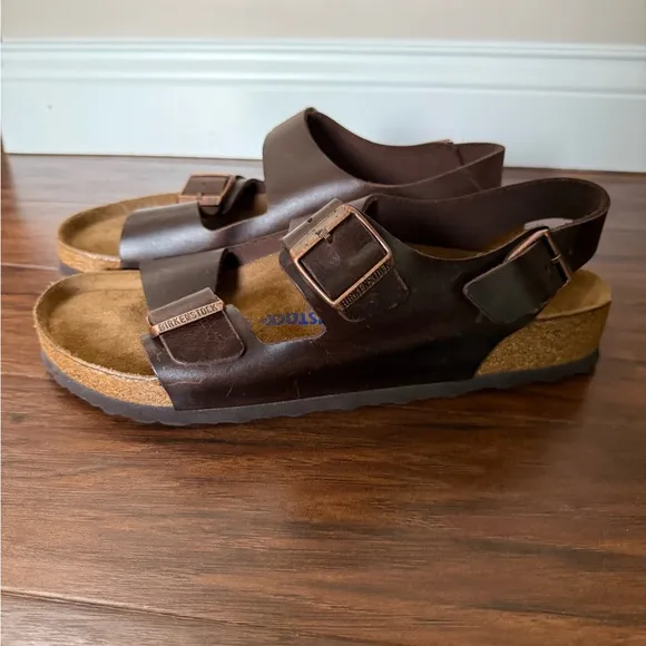 NWT Birkenstock Milano Men’s Leather Sandals - Brown-Euro Size 45, US size 12