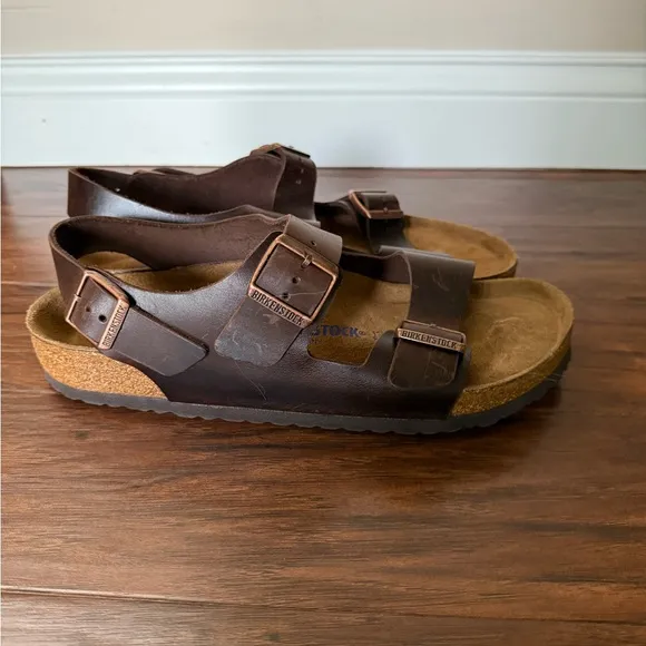 NWT Birkenstock Milano Men’s Leather Sandals - Brown-Euro Size 45, US size 12