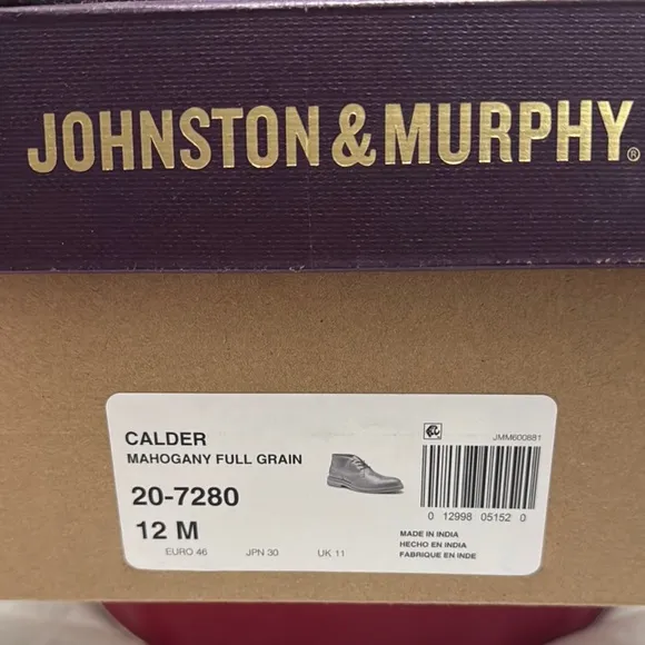 NWT Johnston &amp; Murphy Men's Calder  Leather Shoes Mahogany size 12