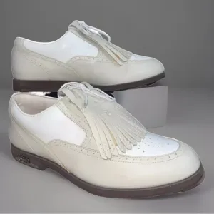 NWT Leather FootJoy Golf Shoes White/Tan Women's Vintage Wing-Tip Round Toe Sz 7