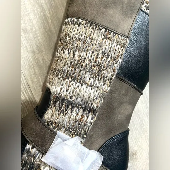 ⛄️NWT LUKEES BY MUK LUKS BLACK/BROWN PATCHWORK MEMORY FOAM ARYA BOOTS SIZE 8⛄️