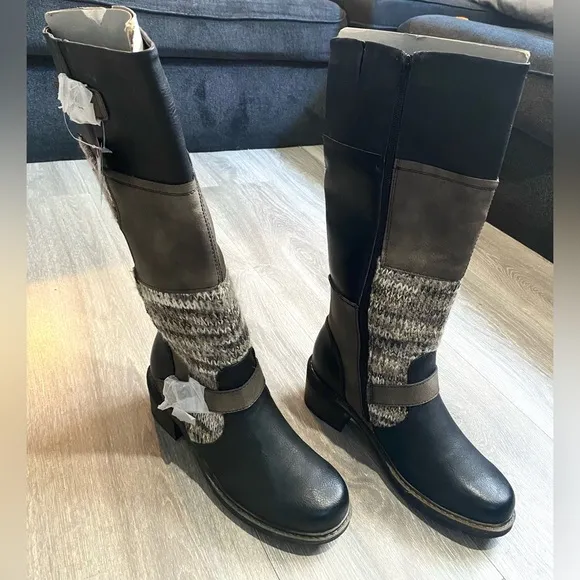 ⛄️NWT LUKEES BY MUK LUKS BLACK/BROWN PATCHWORK MEMORY FOAM ARYA BOOTS SIZE 8⛄️