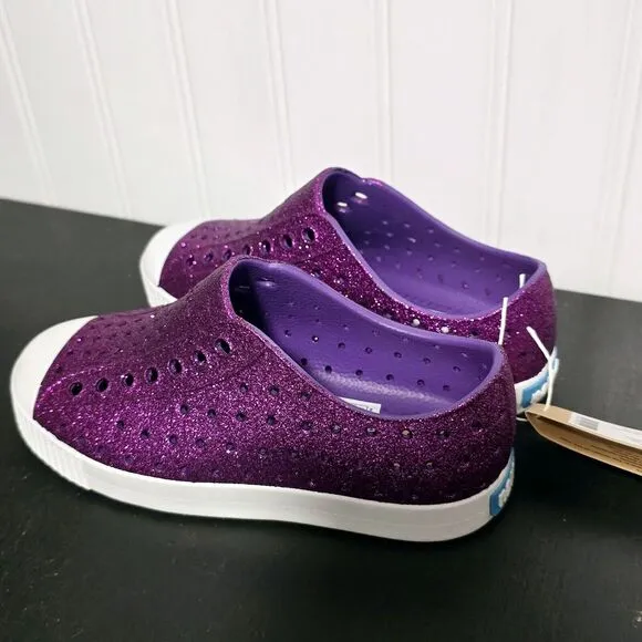 NWT Native‎ Slip On Childrens Shoes Purple Sparkle Jefferson Bling Size 13