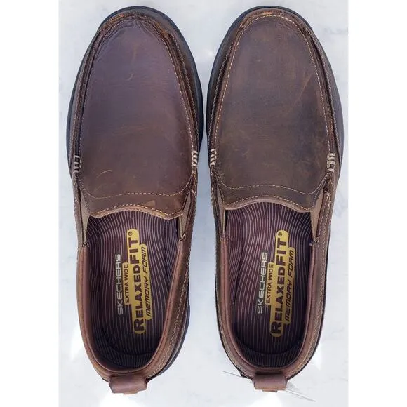 NWT SKECHERS Superior-Gains Moc Toe Slip On Shoes 63697 Leather Men's 12 XWide