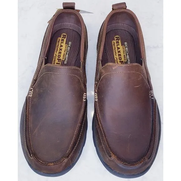 NWT SKECHERS Superior-Gains Moc Toe Slip On Shoes 63697 Leather Men's 12 XWide
