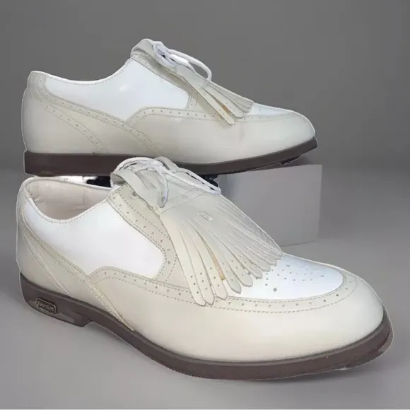 NWT Vintage FootJoy Golf Shoes White/Tan Women's Wing-Tip Round Toe Sz 7W Oxford