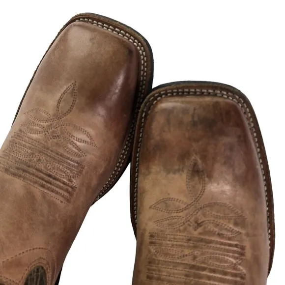 Old West Cowboy Boots Green Tan Mens 8 D Country Western Wear