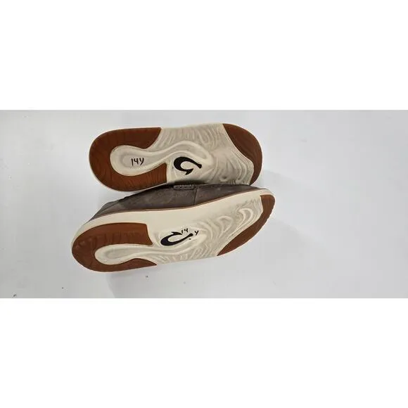 OluKai Mens Kalia Leather Slip-On Shoes Grey Size 8.5 US Slip-On Comfort Travel