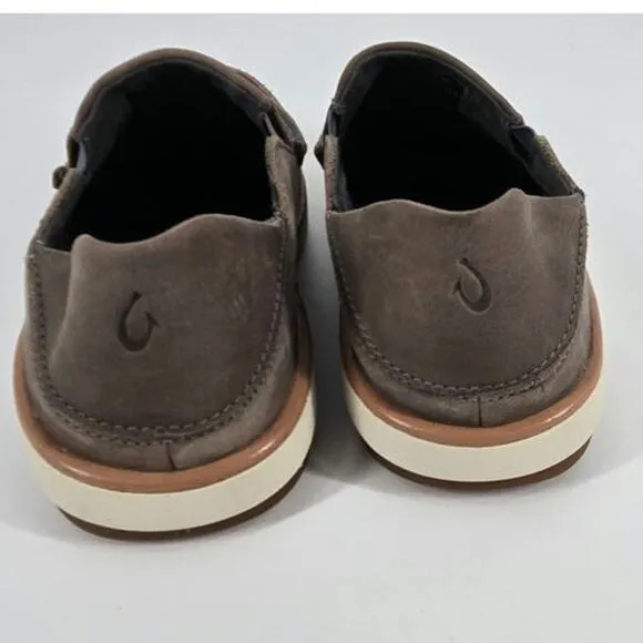 OluKai Mens Kalia Leather Slip-On Shoes Grey Size 8.5 US Slip-On Comfort Travel