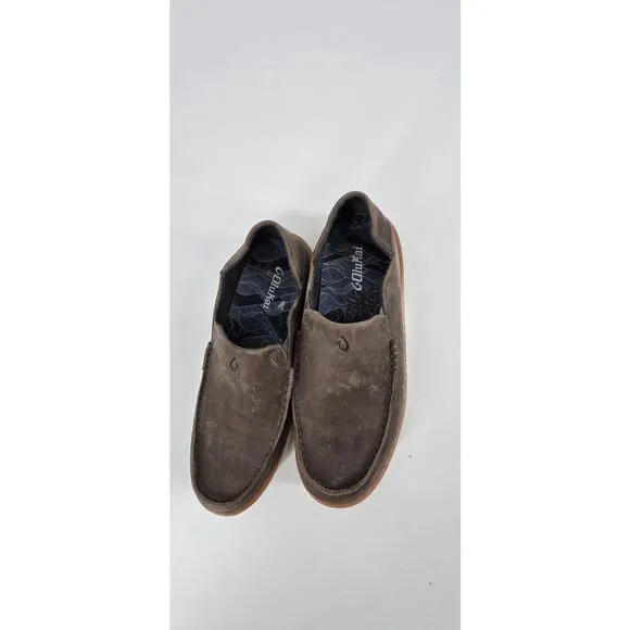 OluKai Mens Kalia Leather Slip-On Shoes Grey Size 8.5 US Slip-On Comfort Travel