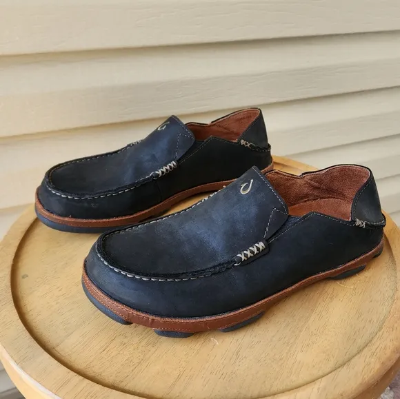 Olukai Moloa men's leather slip on shoes size 8