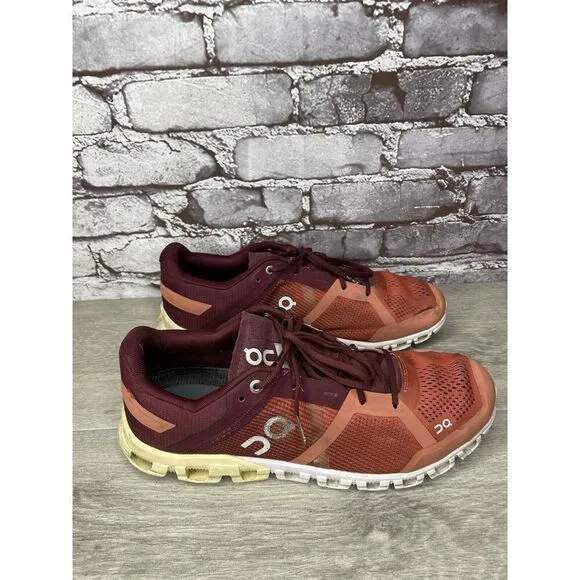 On Cloudflow Flare Dawn Burgundy Red Synthetic Lace Gym Shoes Men Sz 9.5M US/43