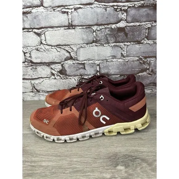 On Cloudflow Flare Dawn Burgundy Red Synthetic Lace Gym Shoes Men Sz 9.5M US/43