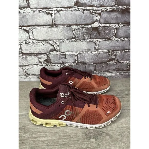 On Cloudflow Flare Dawn Burgundy Red Synthetic Lace Gym Shoes Men Sz 9.5M US/43