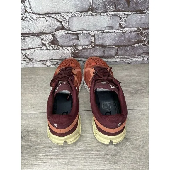On Cloudflow Flare Dawn Burgundy Red Synthetic Lace Gym Shoes Men Sz 9.5M US/43