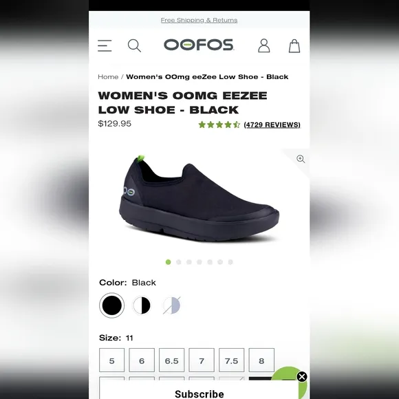 OOFOS Women's OOmg eeZee Low Shoe Slip On Black Size 11 Like New