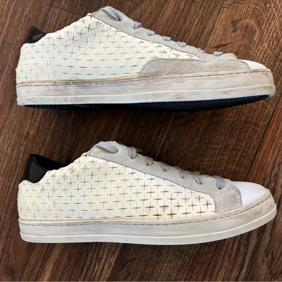 P448 Leather John Perforated Cross Low Top White Sneakers Shoes Made in Italy