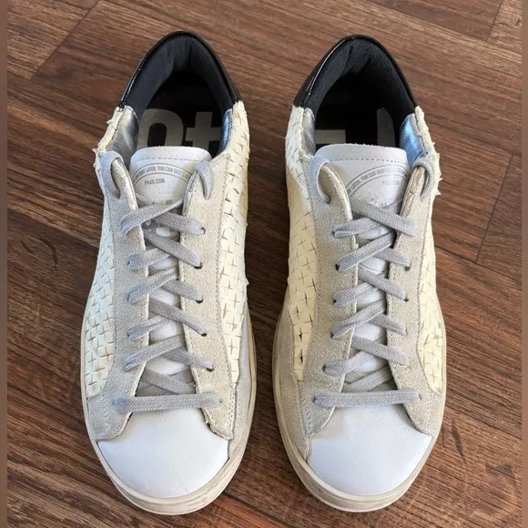 P448 Leather John Perforated Cross Low Top White Sneakers Shoes Made in Italy