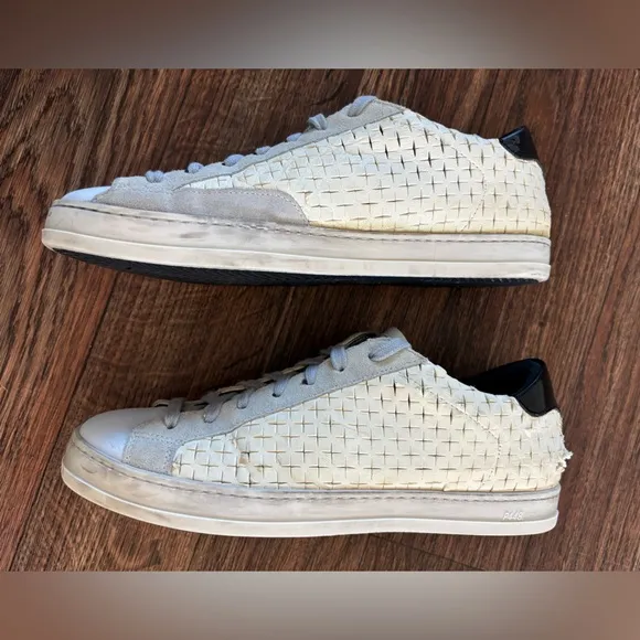 P448 Leather John Perforated Cross Low Top White Sneakers Shoes Made in Italy