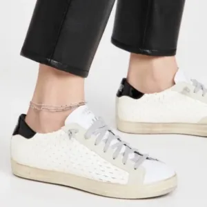 P448 Leather John Perforated Cross Low Top White Sneakers Shoes Made in Italy